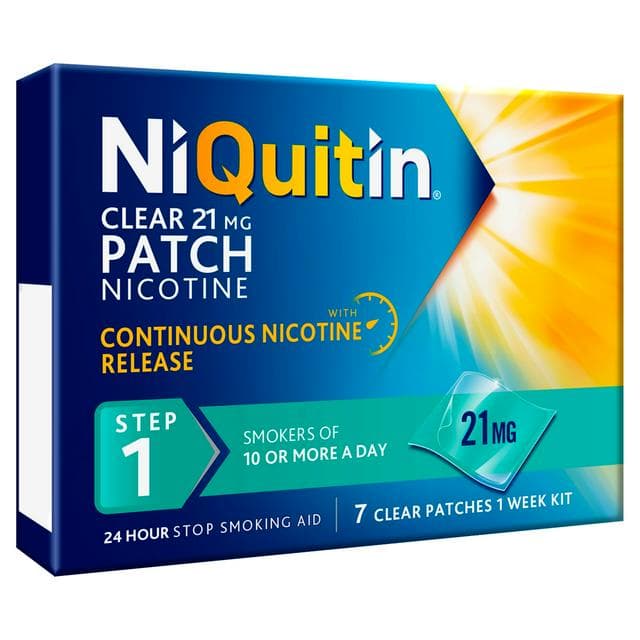 NiQuitin Clear Patch Step 1 Quit Smoking Aid - 7 Nicotine Patches for 1 Weeks Treatment 21mg - gallery image 1