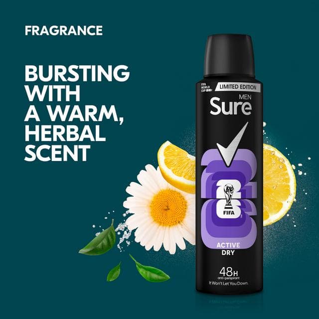 Sure 48hr Men Active Dry Antiperspirant Deodorant Aerosol 150ml - gallery image 3