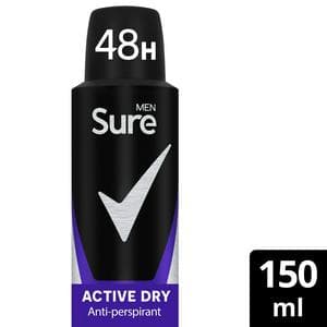 Sure 48hr Men Active Dry Antiperspirant Deodorant Aerosol 150ml