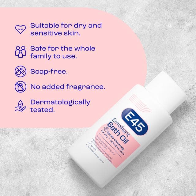 E45 Emollient Bath Oil to Moisturise Dry, Itchy Skin on Body & Hands 500ml - gallery image 2