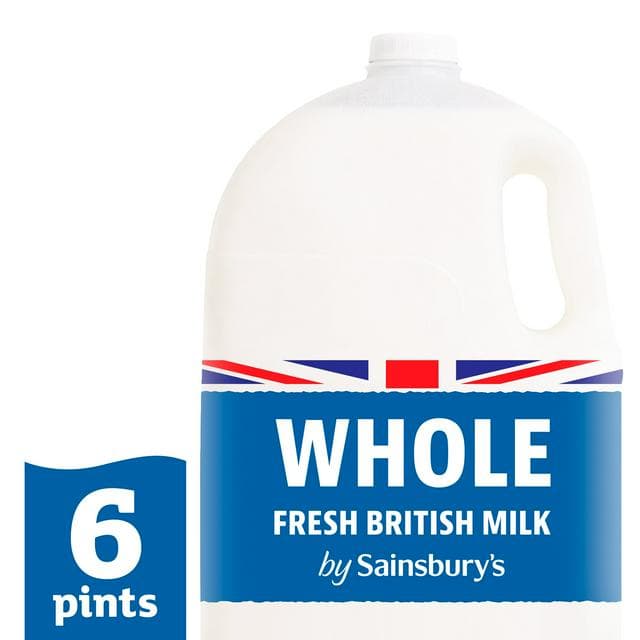 Sainsbury's British Whole Milk 3.4L (6 pint) - gallery image 1