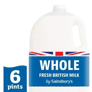 Sainsbury's British Whole Milk 3.4L (6 pint)