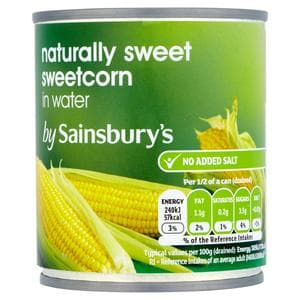 Sainsbury's Naturally Sweet Sweetcorn In Water 198g (157g*)