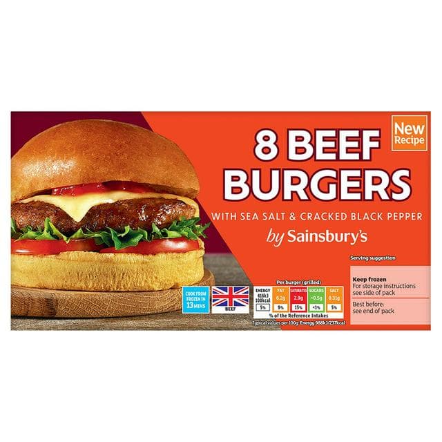 Sainsbury's Beef Burgers x8 454g - gallery image 1