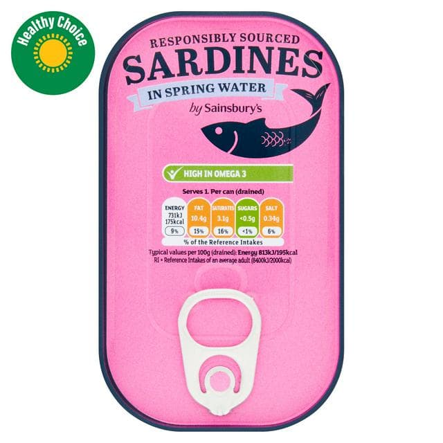 Sainsbury's Sardines in Spring Water 120g (90g*) - gallery image 1