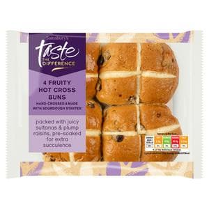 Sainsbury's 4 Fruity Hot Cross Buns, Taste the Difference 280g