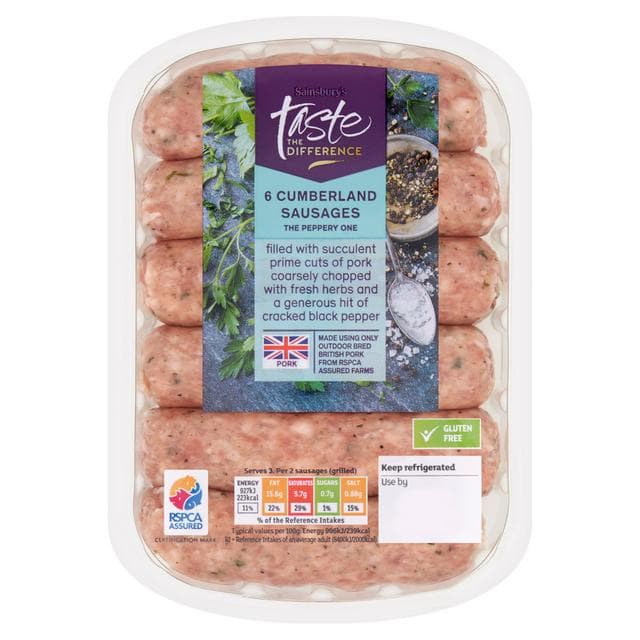 Sainsbury's British Pork Cumberland Sausages, Taste the Difference x6 400g - gallery image 1