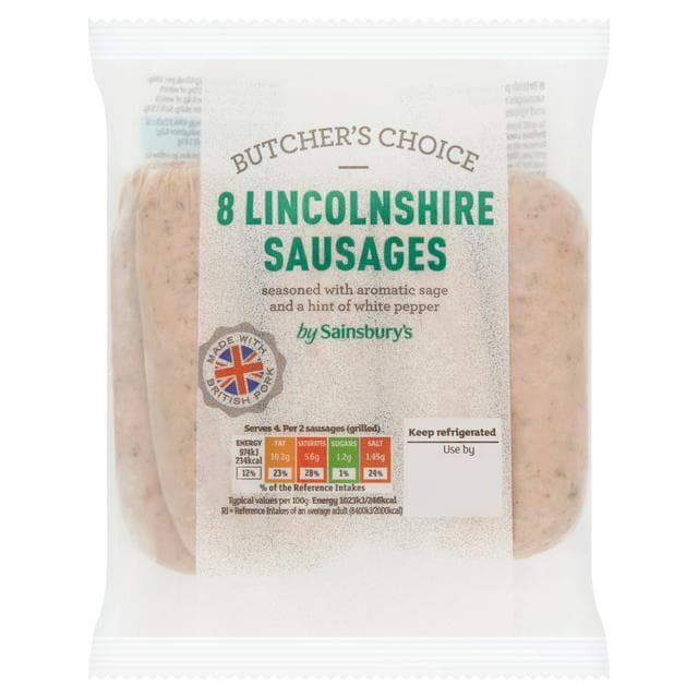 Sainsbury's Butcher's choice Lincolnshire British Pork Sausage x8 454g - gallery image 1