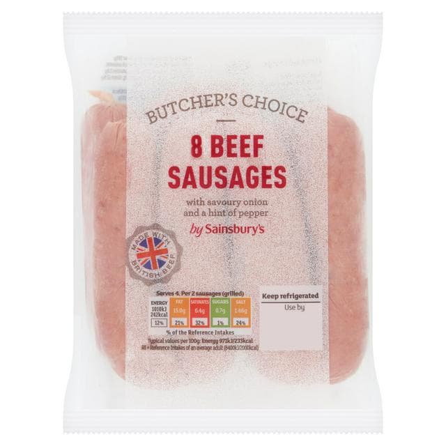 Sainsbury's Butcher's Choice British Fresh Beef Sausages x8 454g - gallery image 1