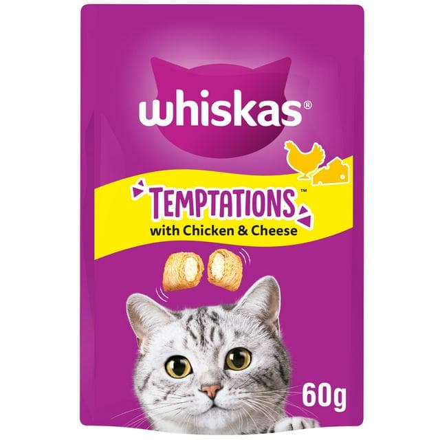 Whiskas Temptations Adult Cat Treat Biscuits with Chicken & Cheese 60g - gallery image 1