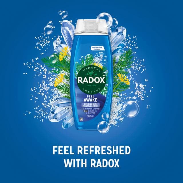 Radox 450ml Feel Awake Sea Minerals 2 in 1 Shower Gel & Shampoo - gallery image 2