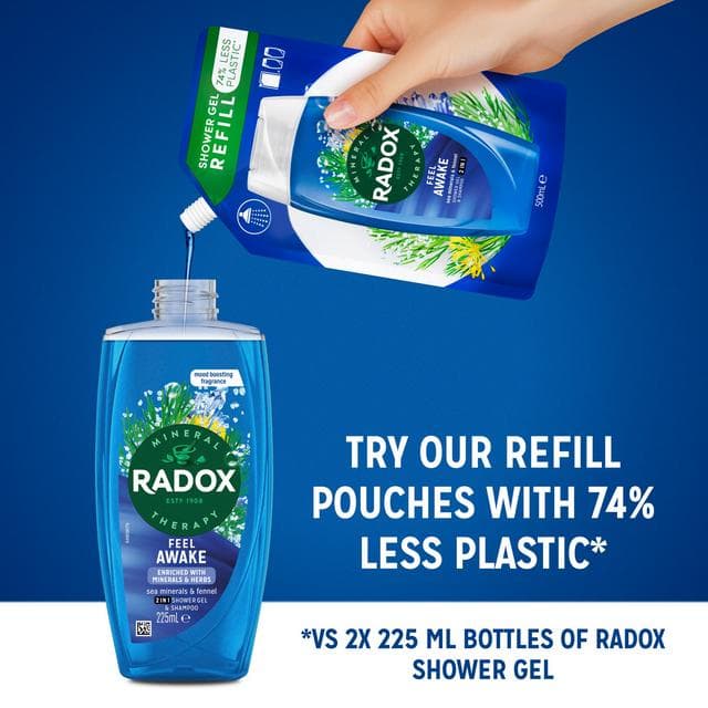 Radox 225ml Feel Awake Sea Minerals 2 in 1 Shower Gel & Shampoo - gallery image 6