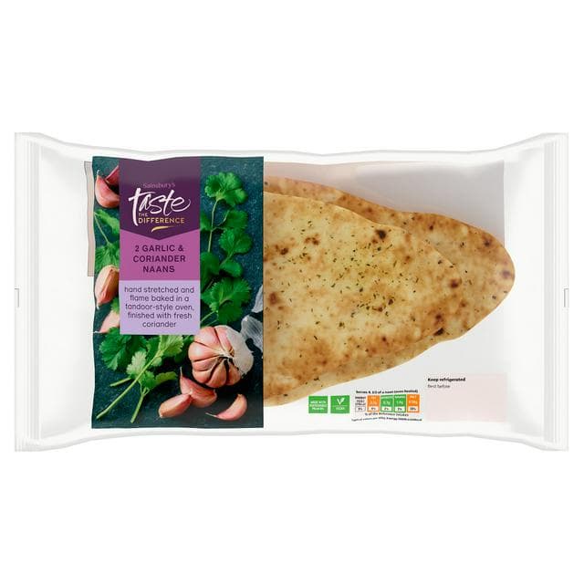 Sainsbury's Aromatic Garlic & Coriander Naans, Taste Difference x2 280g - gallery image 1