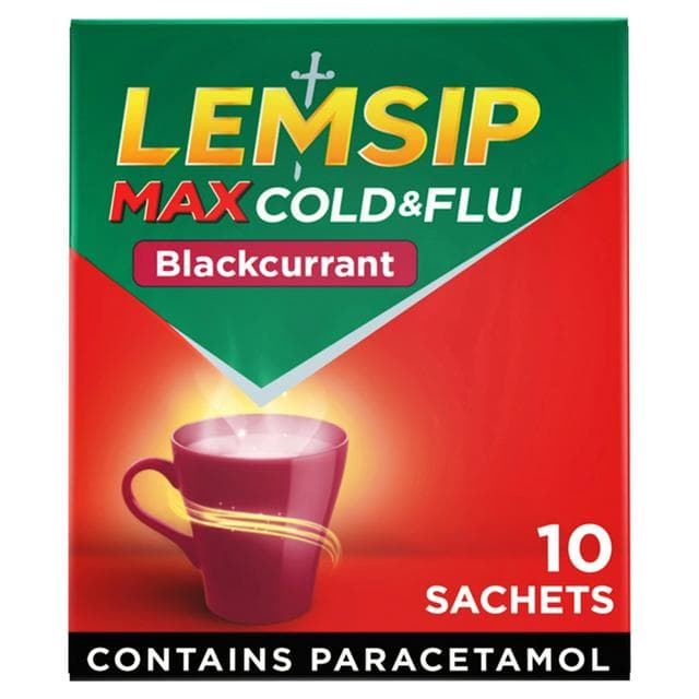 Lemsip Max Cold & Flu Remedy Sachets, Blackcurrant x10 - gallery image 1