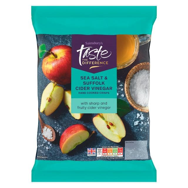 Sainsbury's Sea Salt & Cider Vinegar Crisps, Taste the Difference 150g - gallery image 1