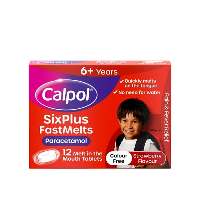 Calpol SixPlus 12 x Fast Melts 6+ Years Strawberry Flavour Paracetamol - gallery image 1