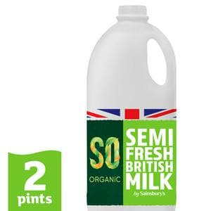 Sainsbury's British Semi Skimmed Milk, SO Organic 1.13L (2 pint)
