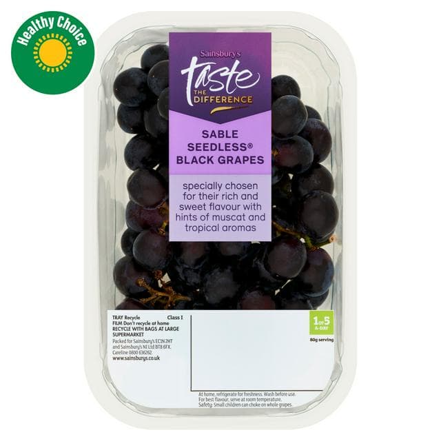 Sainsbury's Black Sable Seedless Grapes, Taste the Difference 400g - gallery image 1