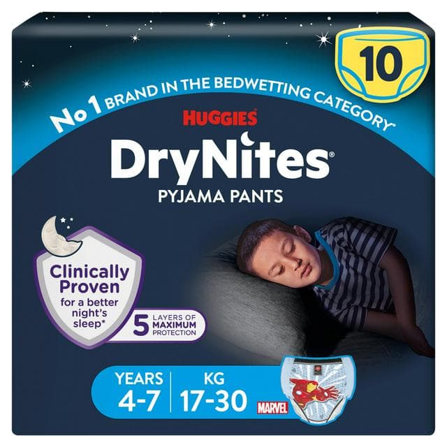 Huggies DryNites Boys Pyjama Pants for Bedwetting Age 4-7 Years 10 Nappy Pants - gallery image 1