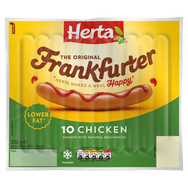 Herta Chicken Frankfurter Hot Dogs x10 350g - gallery image 1