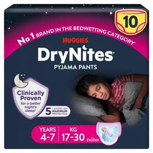 Huggies DryNites Girls Pyjama Pants for Bedwetting Age 4-7 Years 10 Nappy Pants