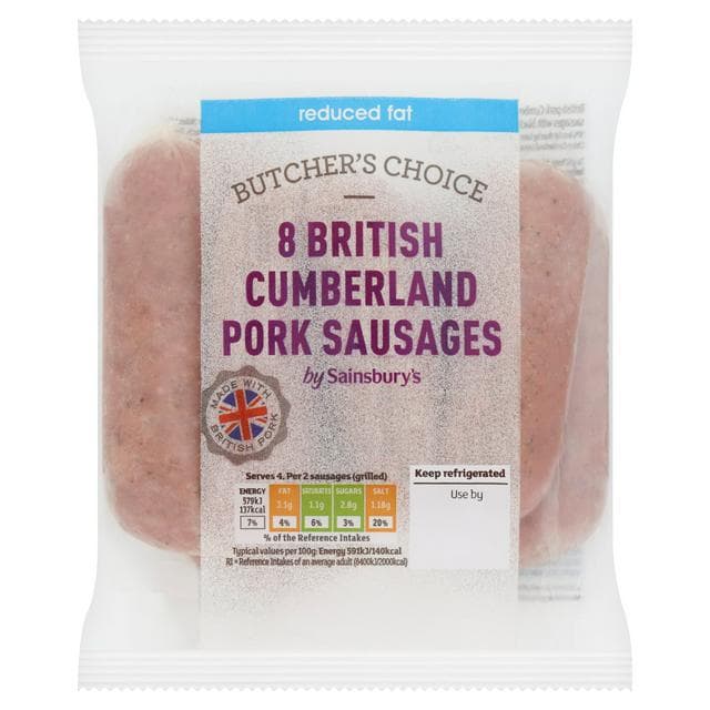 Sainsbury's Butcher's Choice Reduced Fat Cumberland British Pork Sausage 454g - gallery image 1