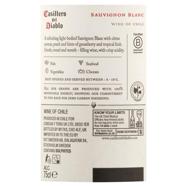 Casillero Del Diablo Sauvignon Blanc White Wine 75cl - gallery image 4