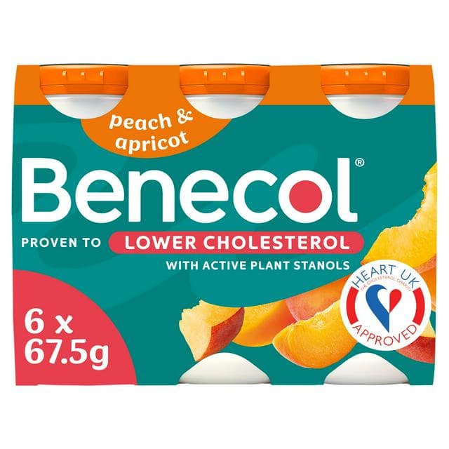 Benecol Peach & Apricot No Added Sugar Yogurt Drink 6x67.5g - gallery image 1