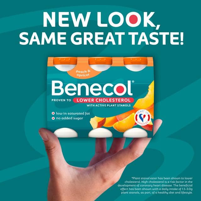 Benecol Peach & Apricot No Added Sugar Yogurt Drink 6x67.5g - gallery image 2