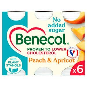 Benecol Peach & Apricot No Added Sugar Yogurt Drink 6x67.5g