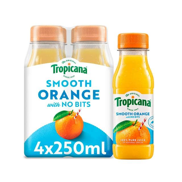 Tropicana Pure Smooth Orange Fruit Juice Multipack 4x250ml - gallery image 1