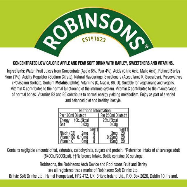 Robinsons Fruit & Barley Apple & Pear Squash No Added Sugar 1L - gallery image 4