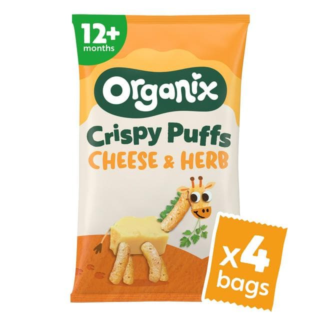 Organix 4 x 15g 12 months+ Cheese & Herb Organic Crispy Multipack Toddler Puffs - gallery image 1