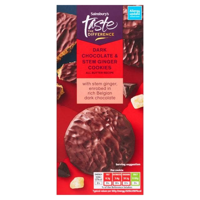 Sainsbury's Dark Chocolate & Ginger Cookies, Taste the Difference 200g - gallery image 1