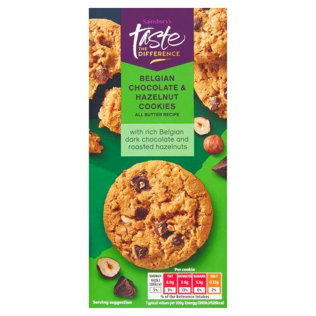 Sainsbury's Belgian Chocolate & Hazelnut Cookies, Taste the Difference 200g - gallery image 1
