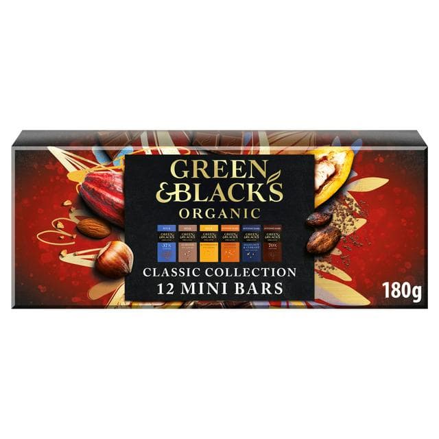 Green & Black's Organic Classic Miniature Dark, Milk & White Chocolate Bar Gifting Collection 180g - gallery image 1