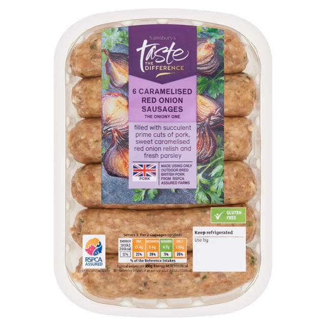 Sainsbury's British Pork and Red Onion Sausages, Taste the Difference x6 400g - gallery image 1