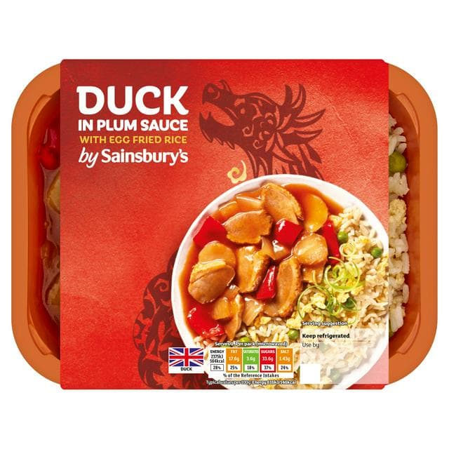 Sainsbury's Chinese Duck In Plum Sauce with Egg Fried Rice Ready Meal For 1 400g - gallery image 1
