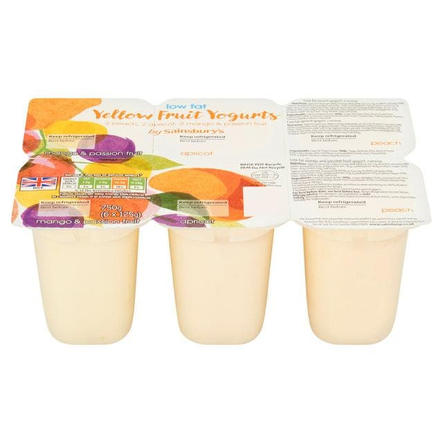 Sainsbury's Mixed Yellow Fruit Yogurt 6x125g - gallery image 1