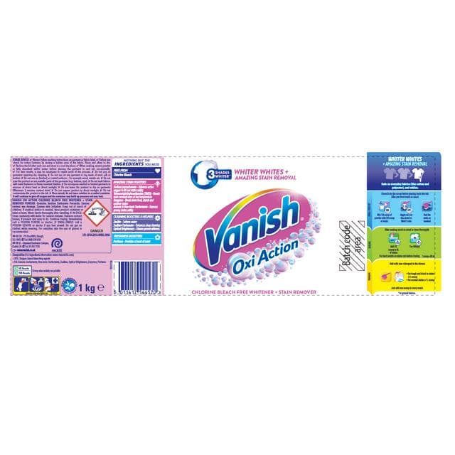 Vanish Oxi Action Laundry Stain Remover Powder White 1kg - gallery image 2