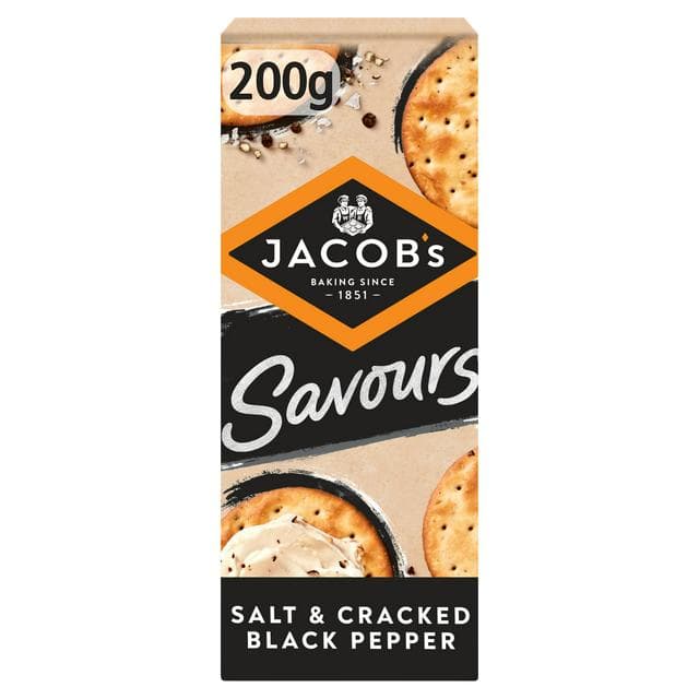 Jacob's Savours Salt & Black Pepper Crackers 200g - gallery image 1