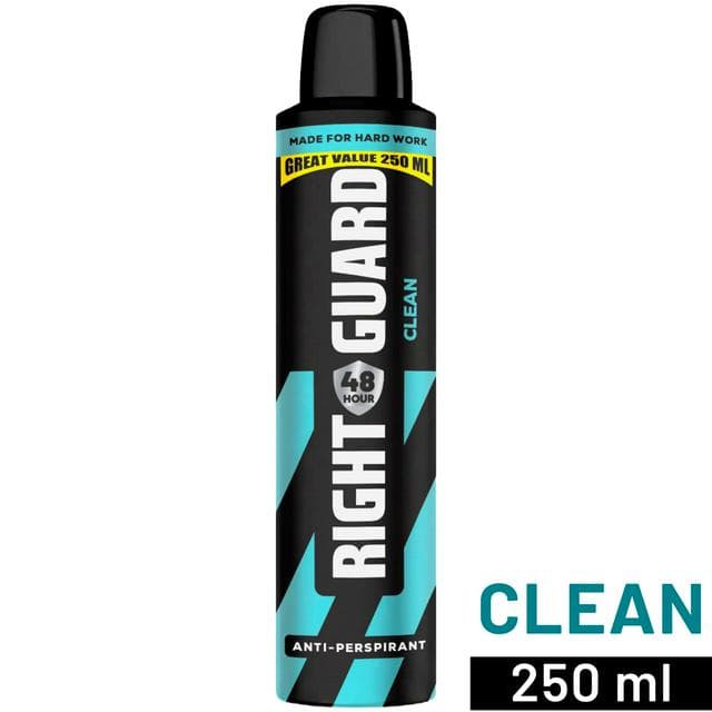Right Guard Men 48h Antiperspirant Deodorant Clean 250ml - gallery image 1
