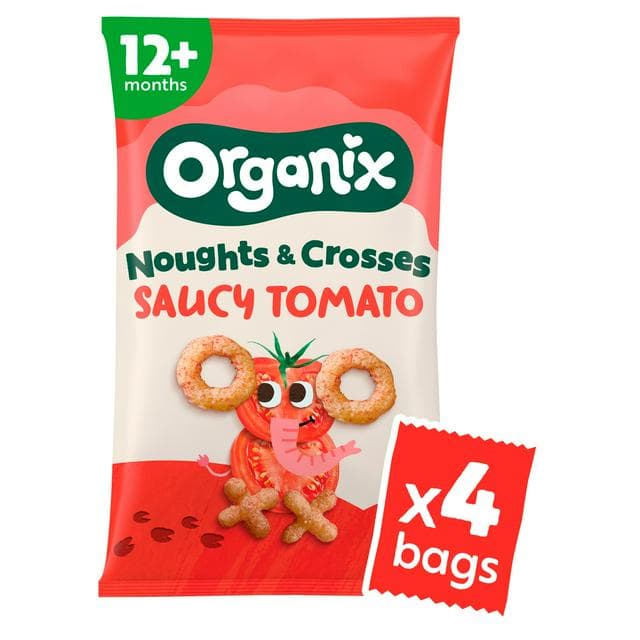 Organix 4 x 15g 12 Months+ Saucy Tomato Noughts & Crosses Organic Multipack Toddler Puffs - gallery image 1
