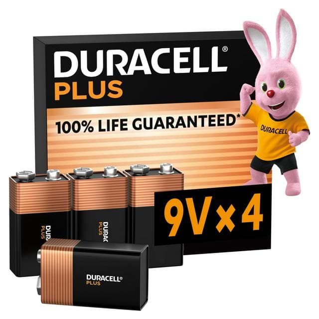 Duracell Plus 9V Alkaline Batteries, pack of 4 - gallery image 1