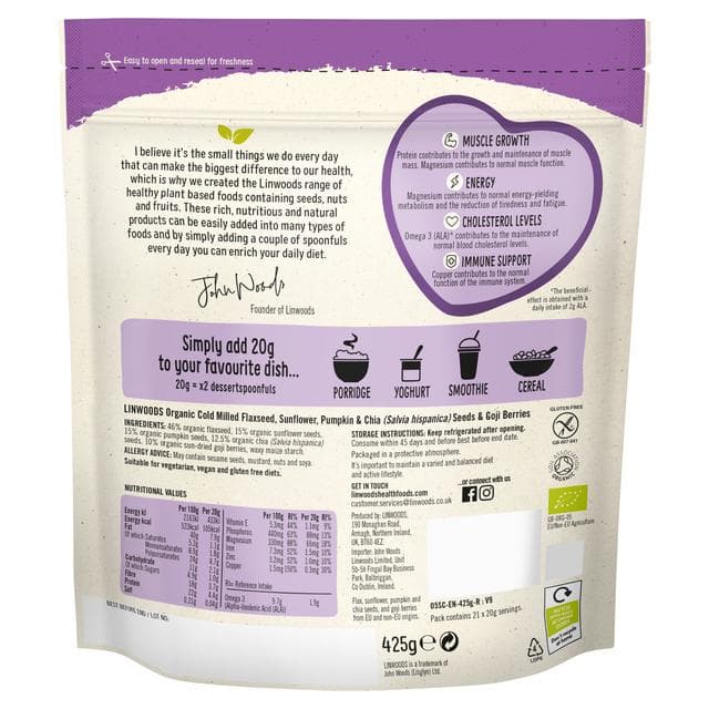 Linwoods Organic Cold Milled Flaxseed, Sunflower, Pumpkin & Chia Seeds & Goji Berries 425g - gallery image 3