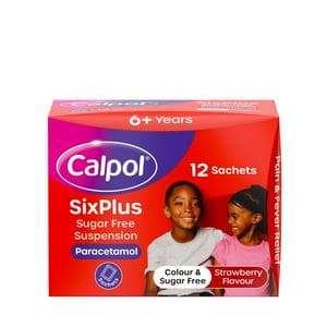 Calpol Six Plus 12 x 5ml Sugar Free Suspension Strawberry Paracetamol Sachets