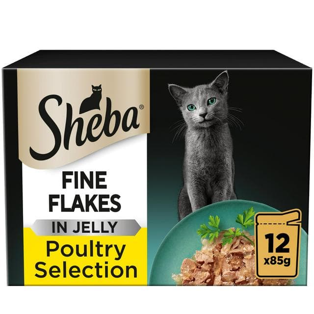 Sheba Fine Flakes Poultry in Jelly Wet Cat Food Pouches 12 x 85g - gallery image 1