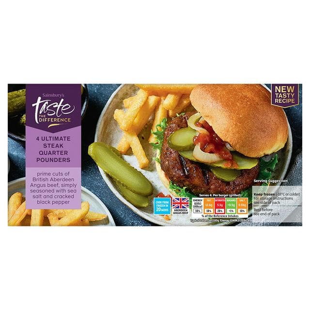 Sainsbury's Aberdeen Angus Quarter Pounders, Taste the Difference x4 454g - gallery image 1
