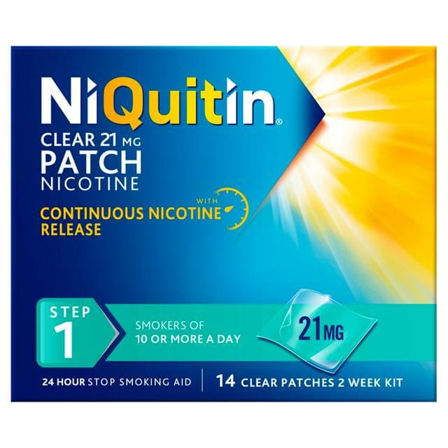 NiQuitin Clear Patch Step 1 Quit Smoking Aid - 14 Nicotine Patches for 2 Weeks Treatment 21mg - gallery image 1
