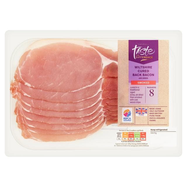 Sainsbury's Smoked Air Dried Wiltshire Cured Back Bacon Rashers, Taste the Difference x8 240g - gallery image 1